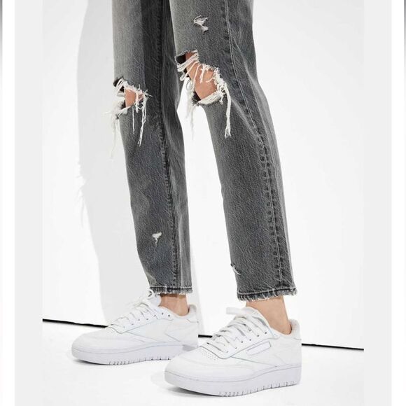 American Eagle Outfitters Size 2 LONG Ripped Highest Waist Mom Jean Grey/Black - Picture 4 of 12